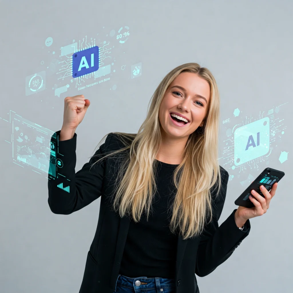 an ecstatic female solopreneur