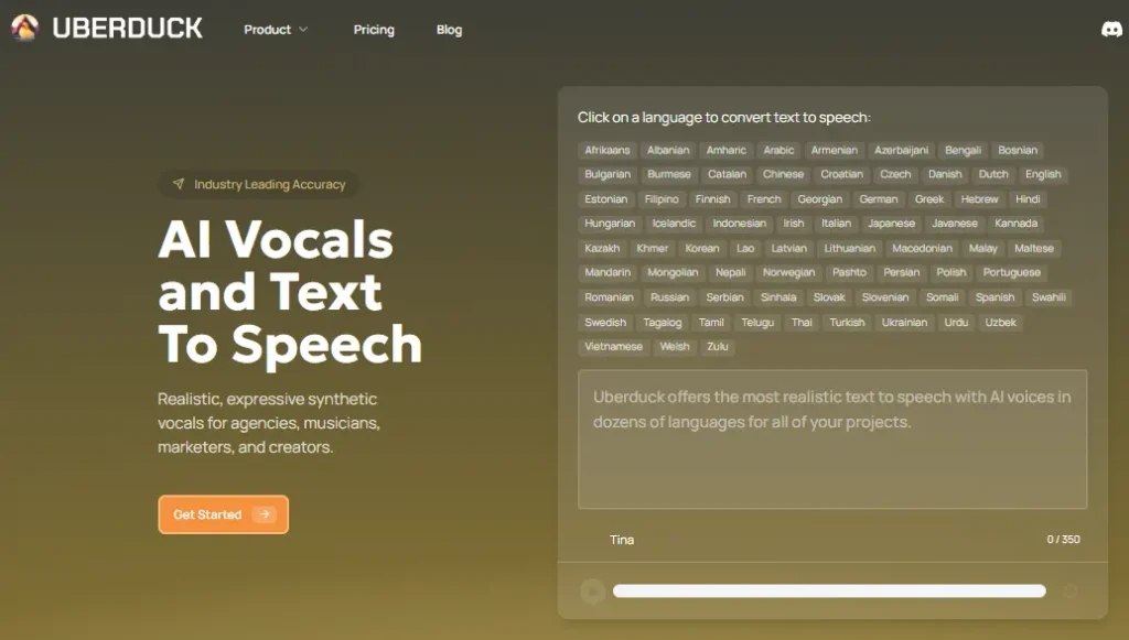 uberduck's simple test-to-speech user interface
