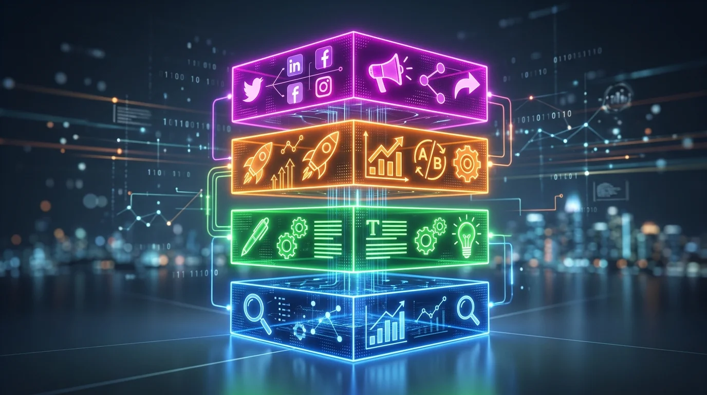 AI content marketing tools stack - research, creation, optimization, distribution