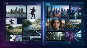 AI video creation tools comparison 2025 vs 2026 - split view showing evolution from glitchy to cinematic quality
