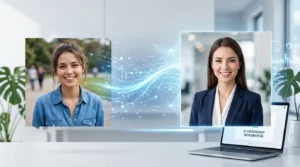 Before-and-after comparison of a casual photo transformed into a professional AI-generated headshot