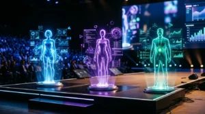 Three AI assistant holographic avatars on a modern stage representing a head-to-head comparison of ChatGPT, Claude, and Gemini in 2026